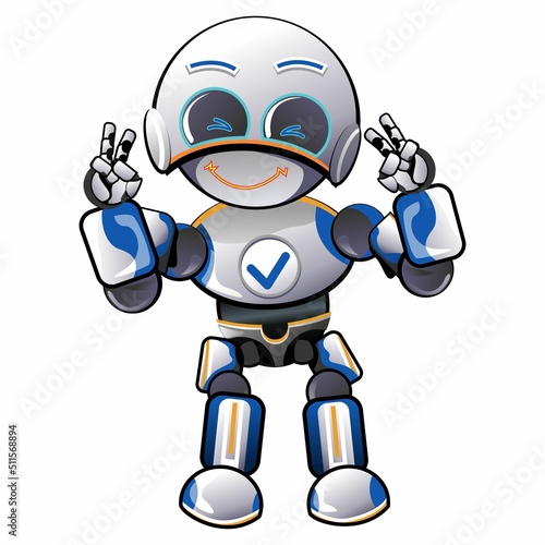 character mascot illustration of cute robot make piace sign photo