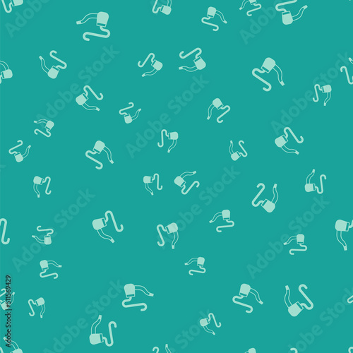Green Smoking pipe with smoke icon isolated seamless pattern on green background. Tobacco pipe. Vector