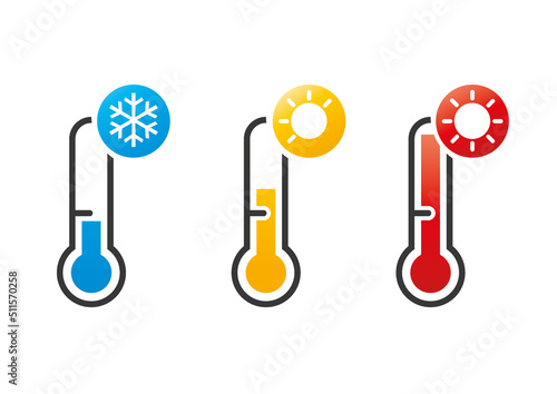 three thermometers - vector icon set