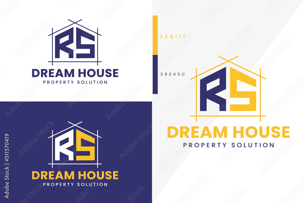 R S Monogram Dream House Real estate logo premium vector