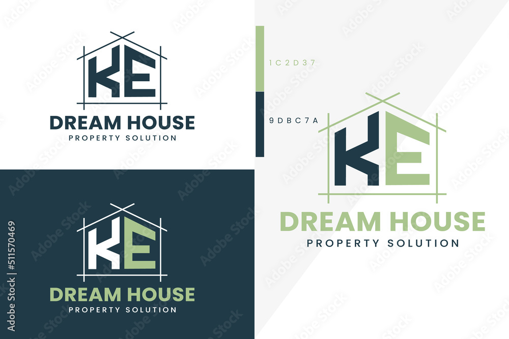 K E Monogram Dream House Real estate logo premium vector