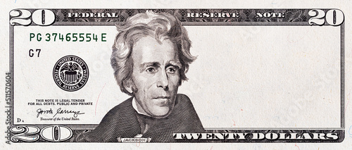 Closeup of 20 dollar banknote with empty middle area
