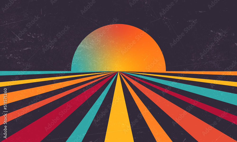 Exotic sun retro banner background. Vintage colourful grunge sunburst vector illustration.	 - obrazy, fototapety, plakaty 