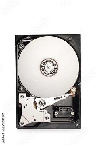 Studio shot of an open hard disc