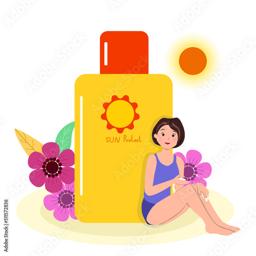 Woman applying sunscreen.