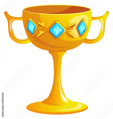 Golden goblet. Game trophy. Jewelled treasure icon