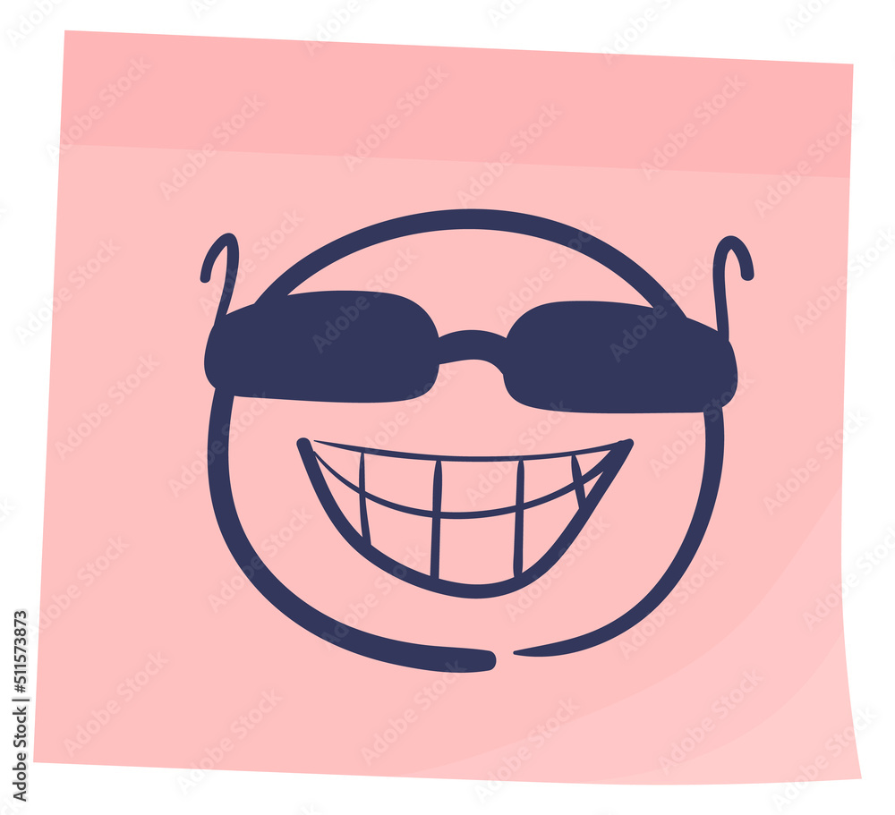 Obraz premium Cool face sketch on color sticker. Sunglasses emoji drawing
