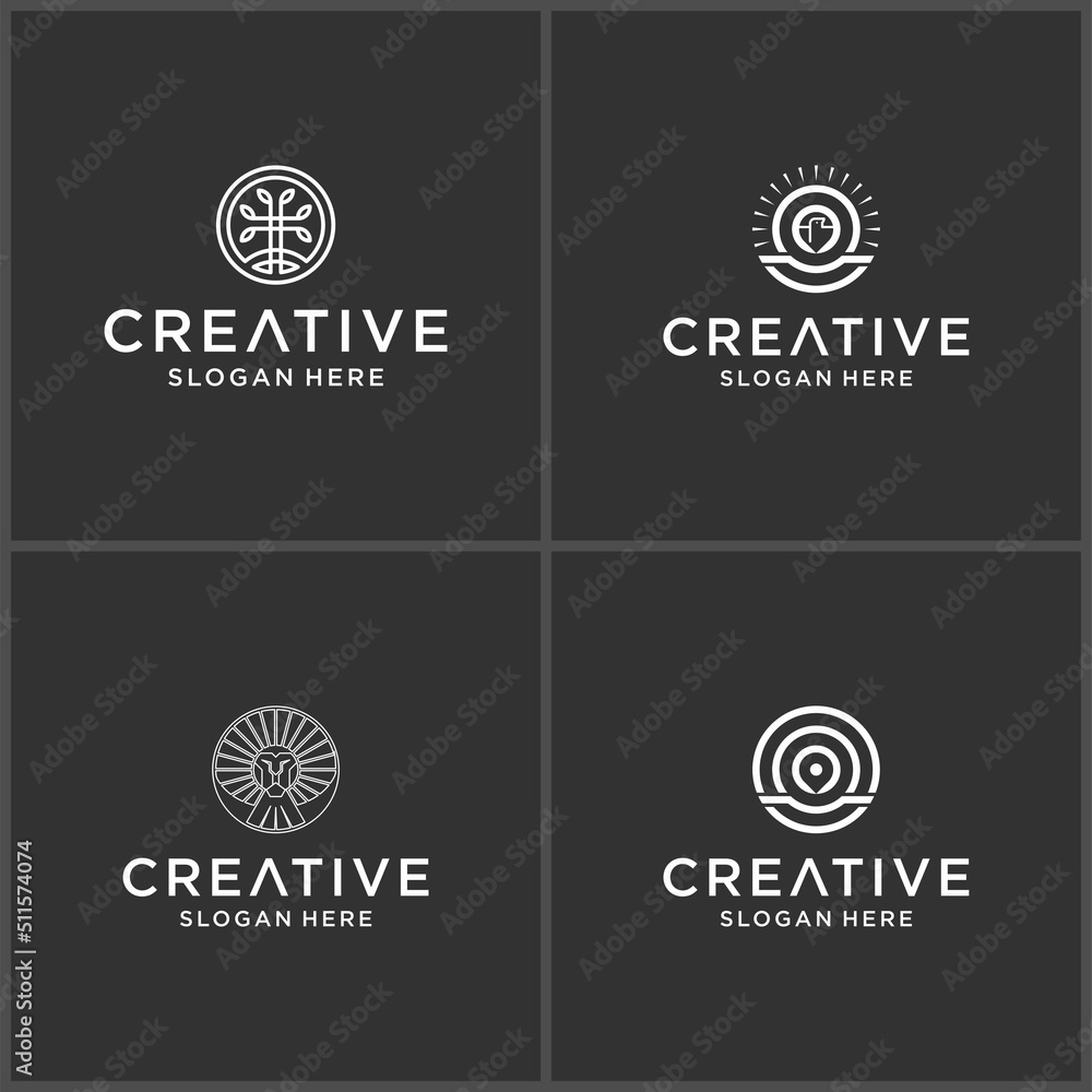 Set of collection abstract logo lion,tree,location,bird logo template icons for business of fashion Set of collection abstract logo lion,tree,location,bird logo template icons for business of fashion