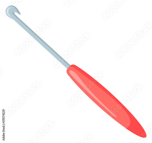 Crochet hook cartoon icon. Knitting tool for handmade hobby
