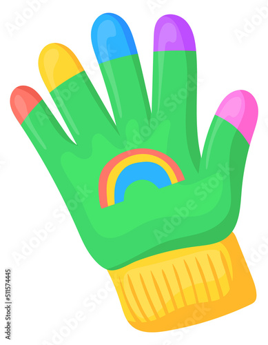 Funny glove with rainbow color knit fingers. Cartoon icon