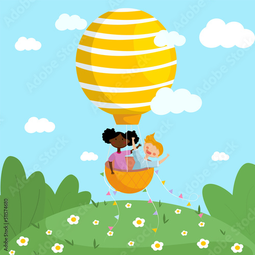 kids on balloon