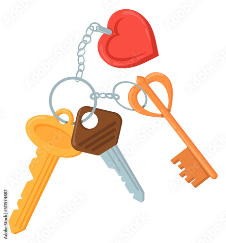 Keyring with heart pendant. Lovely keychain. Apartment keys