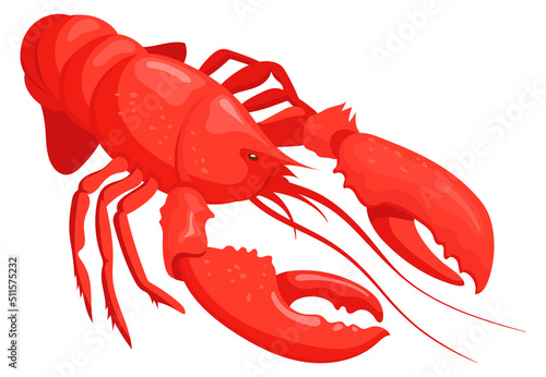 Red lobster. Cartoon sea animal. Seafood icon