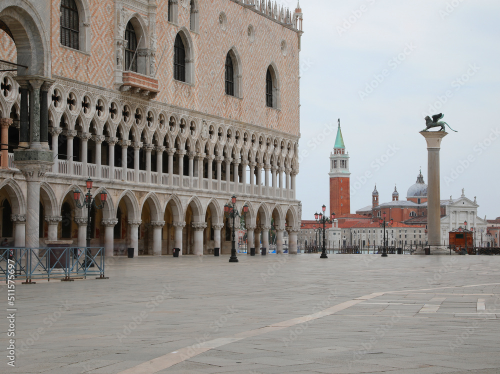 Venice, VE, Italy - May 18, 2020: Ducal Palace called Palazzo Ducale in Italian language without people during lockdown
