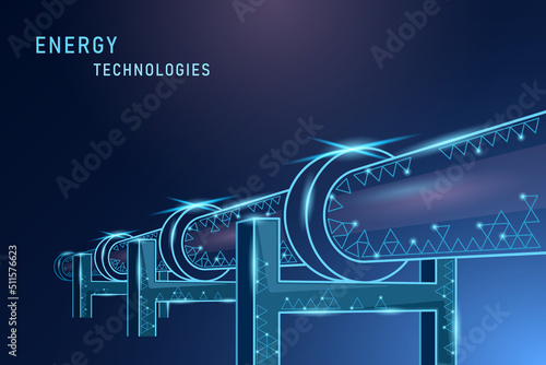 Oil pipeline perspective view low poly style isolated blue background