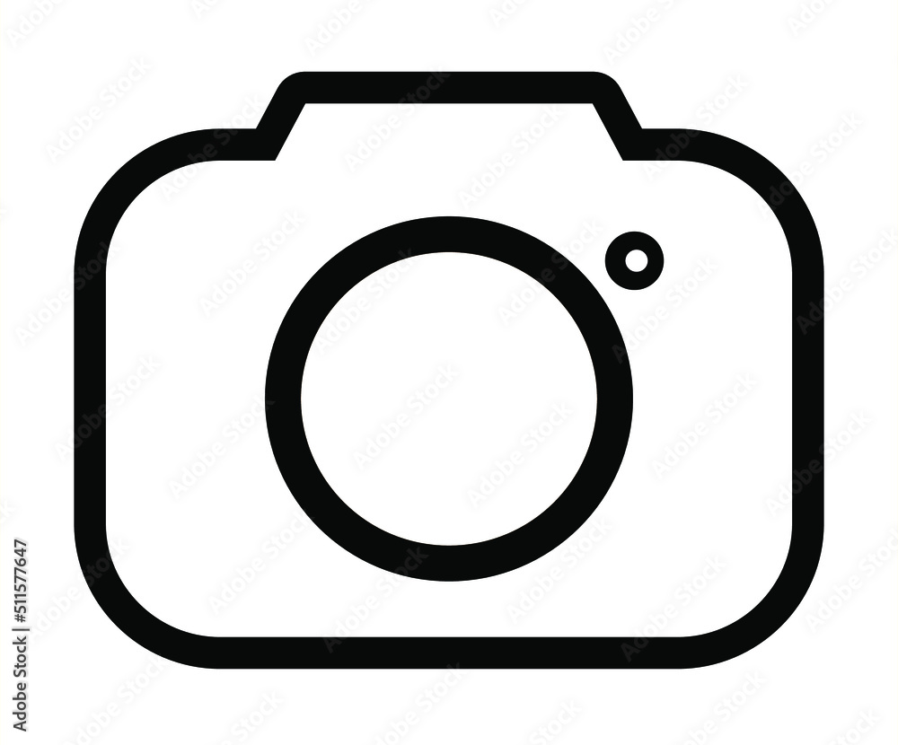An outline camera icon on a white background An outline camera icon on a white background