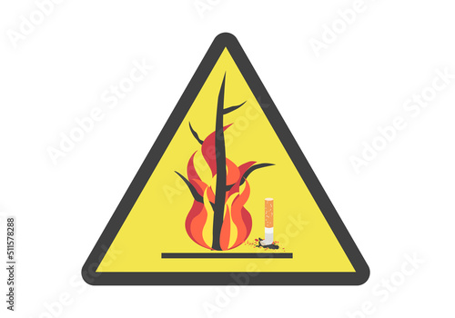 Señal de riesgo de incendios por arrojar colillas, cigarrillos