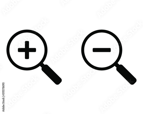 Zoom icon, Zoom in and Zoom out magnifying glass vector icon. 