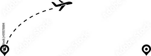 Airplane path in a dotted line. airplane and dash line trace. Romantic travel concept. Travel and tourism concept. Aircraft tracking. location pins isolated design