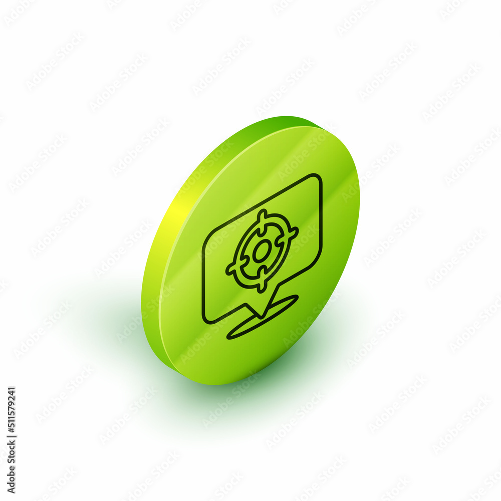 Isometric line Target sport icon isolated on white background. Clean target with numbers for shooting range or shooting. Green circle button. Vector Isometric line Target sport icon isolated on white background. Clean target with numbers for shooting range or shooting. Green circle button. Vector