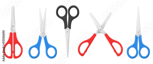 Stationery scissors realistic template collection vector cutters with rings handles