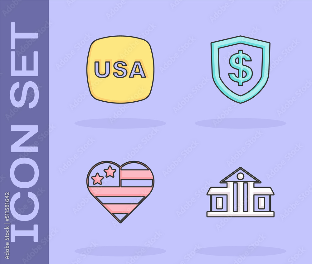 Set White House, USA Independence day, and Shield with dollar icon. Vector Set White House, USA Independence day, and Shield with dollar icon. Vector