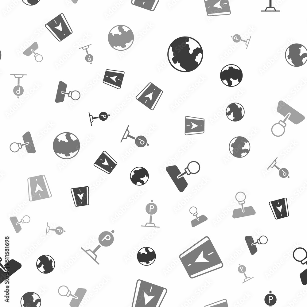 Set Earth globe, City map navigation, Push pin and Parking on seamless pattern. Vector Set Earth globe, City map navigation, Push pin and Parking on seamless pattern. Vector