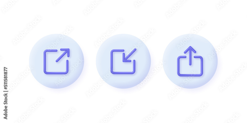 3D Set of share icon isolated on white background. 3D External link or hyperlink symbol. Web icon. For website design, app, UI. Can be used for many purposes. Trendy and modern vector in 3d style. 3D Set of share icon isolated on white background. 3D External link or hyperlink symbol. Web icon. For website design, app, UI. Can be used for many purposes. Trendy and modern vector in 3d style.