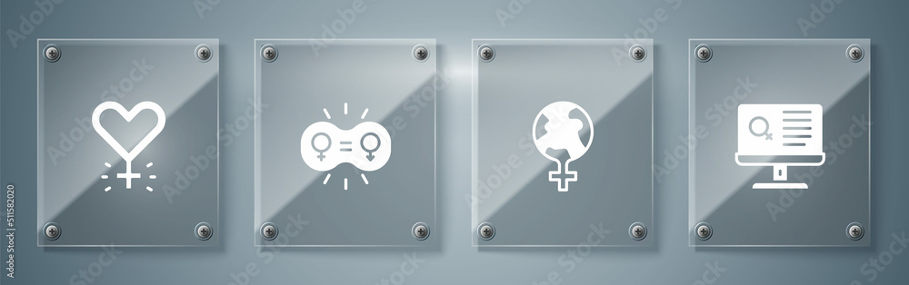 Set Dating app, Feminism the world, Gender equality and . Square glass panels. Vector Set Dating app, Feminism the world, Gender equality and . Square glass panels. Vector