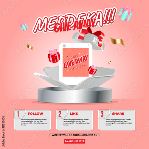 indonesia independence day Give away contest banner social media post template