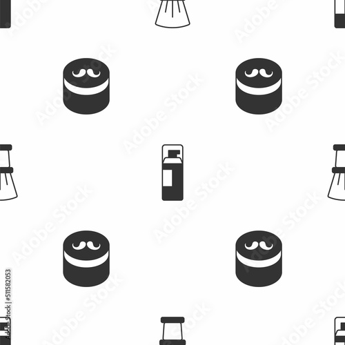 Set Shaving brush, gel foam and Gel or wax for hair styling on seamless pattern. Vector
