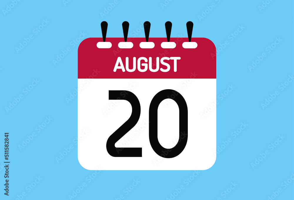 August day 20. Calendar design template 20 august in background blue. August day 20. Calendar design template 20 august in background blue.