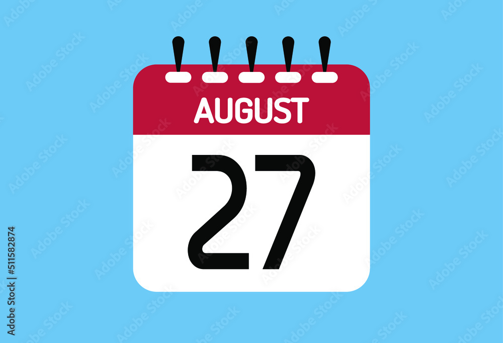 Fototapeta premium August day 27. Calendar design template 27 august in background blue.