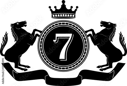 number seven black design logo with frame and horse crown handmade silhoutte