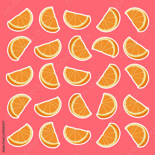 Background template with fresh orange slices. White contour.