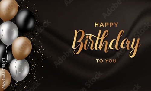 Happy birthday holiday banner with realistic balloons  Premium Vector