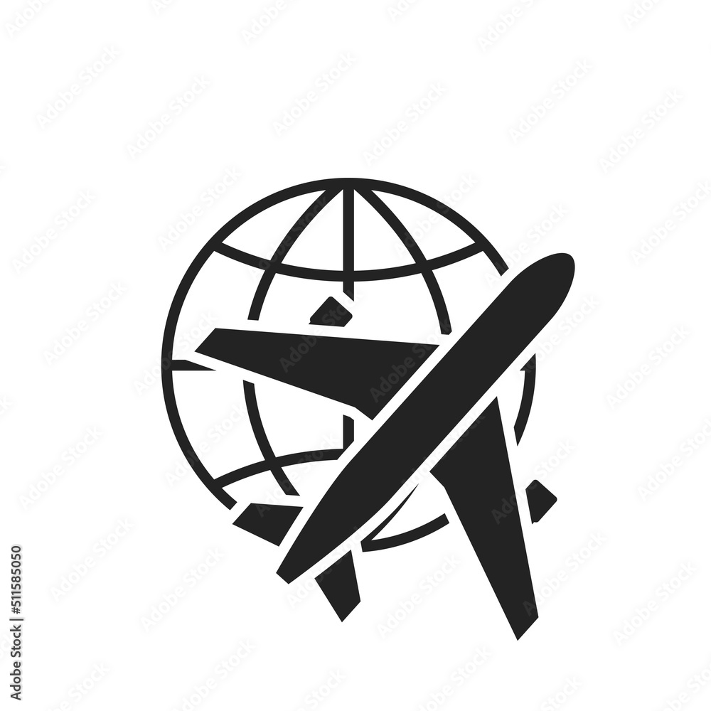 air travel icon. plane and globe. vacation and aviation symbol. vector image for tourism design air travel icon. plane and globe. vacation and aviation symbol. vector image for tourism design