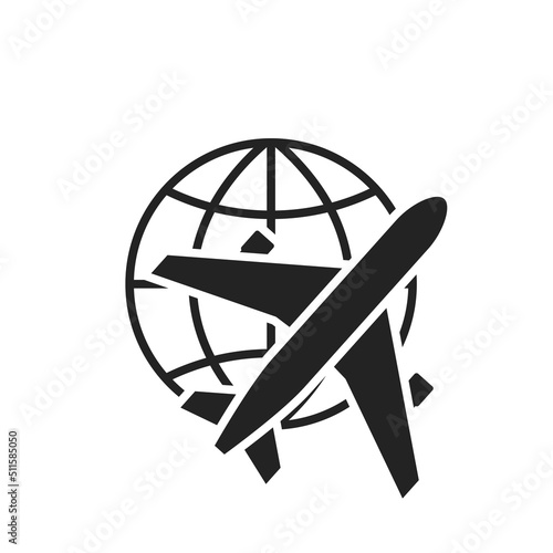 air travel icon. plane and globe. vacation and aviation symbol. vector image for tourism design © Назарій