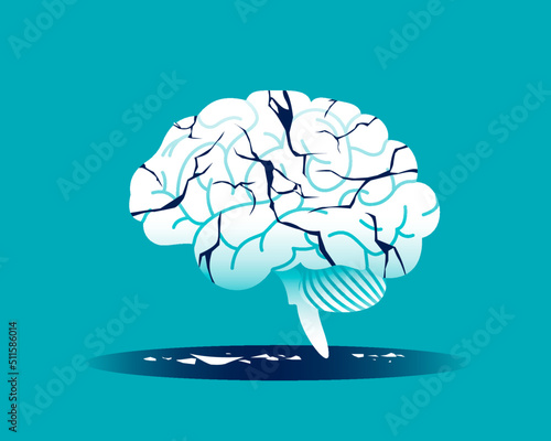 Vector illustration of a cracked brain. Mental illness. Concept of depression, mental illness, anxiety and brain damage