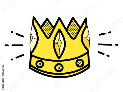 The royal headdress is a golden crown. Hand-drawn vector clipart.