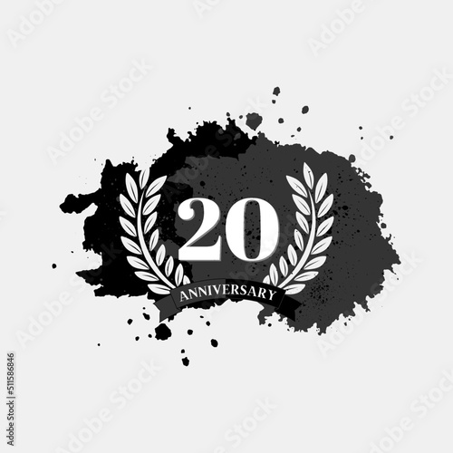 20th anniversary luxury logo. Template logo, Black abstract, anniversary with a frame in the form of laurel, number