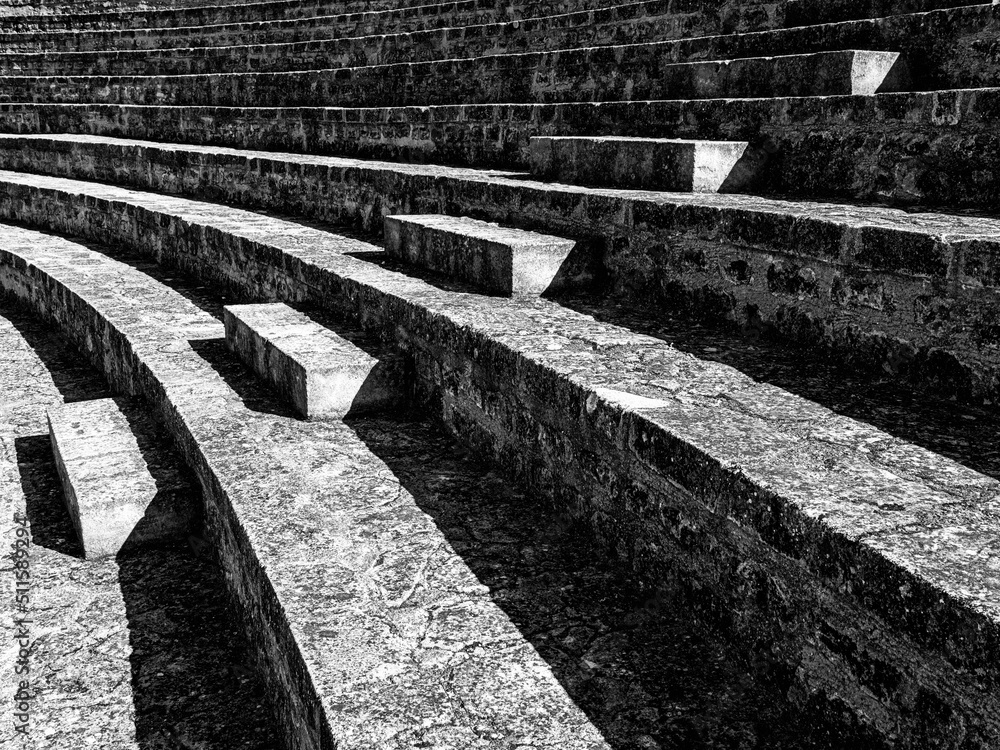 Seats In The Arles Ampitheatre, Black And White