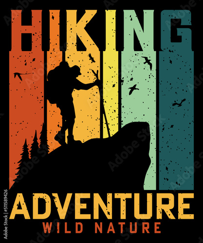 Hiking adventure wild nature vintage t-shirt design vector