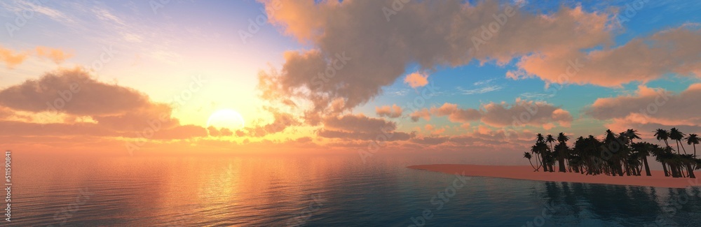 Beautiful sunset, sea sunrise, sunset over the ocean, sunset on the beach, 3d rendering Beautiful sunset, sea sunrise, sunset over the ocean, sunset on the beach, 3d rendering