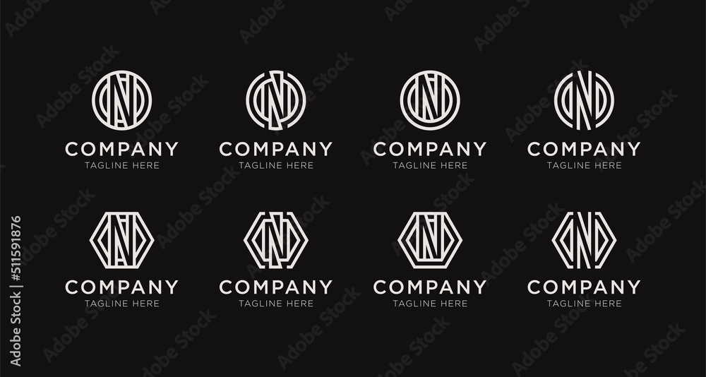 Set of letter N monogram logo design bundle. The logo can be used for any company business	