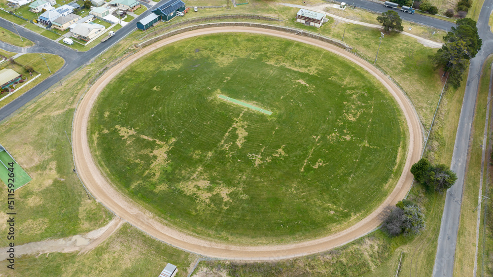 Aerial view of a round sports field in Portland in Australia