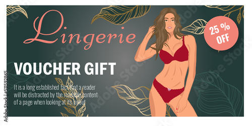 Lingerie Shop Card promotion voucher banner background with beautiful girl