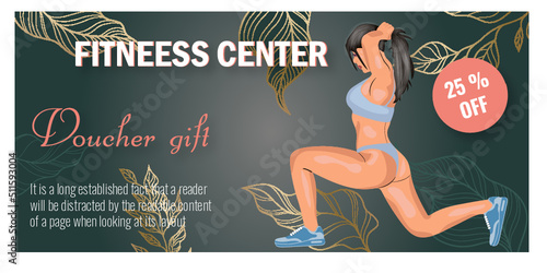 Card promotion voucher banner background with fitness girl