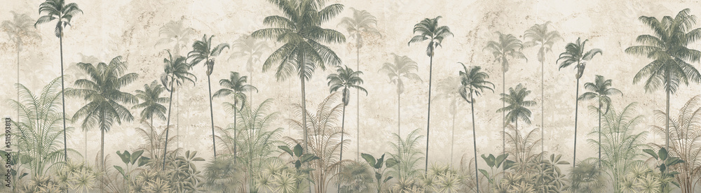 tropical trees and leaves for digital printing wallpaper, custom design wallpaper - 3D illustration
 - obrazy, fototapety, plakaty 