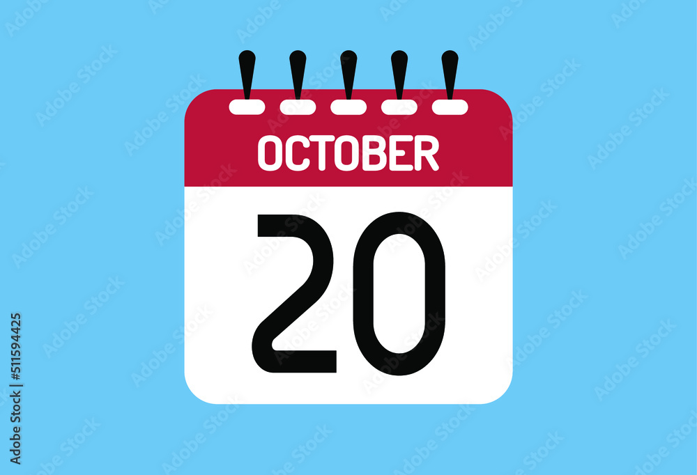 October day 20. Calendar design template 20 october in background blue. October day 20. Calendar design template 20 october in background blue.